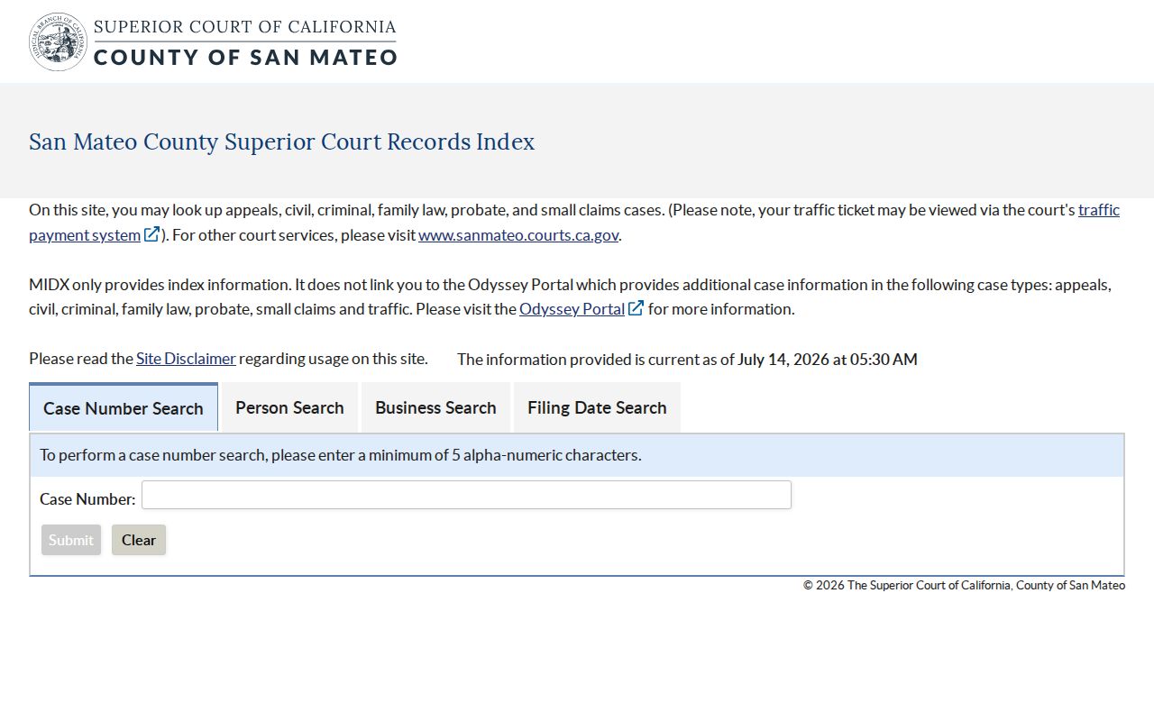 South San Francisco people search through the MIDX court index