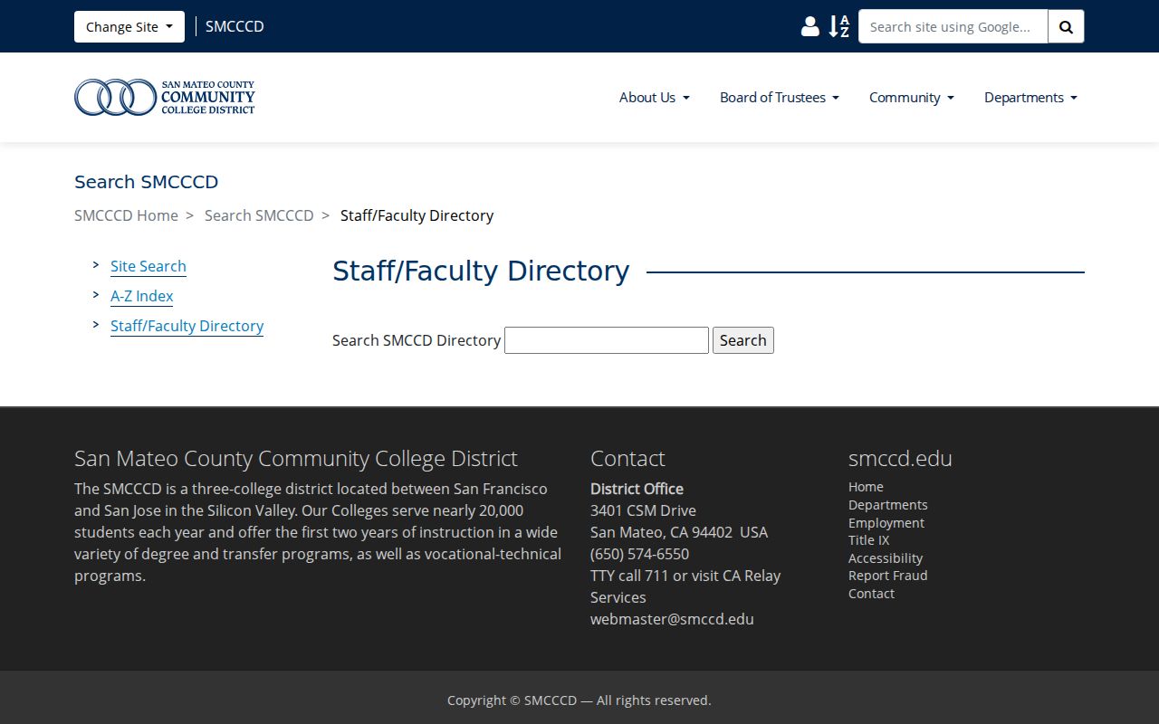 South San Francisco people directories SMCCCD faculty and staff search