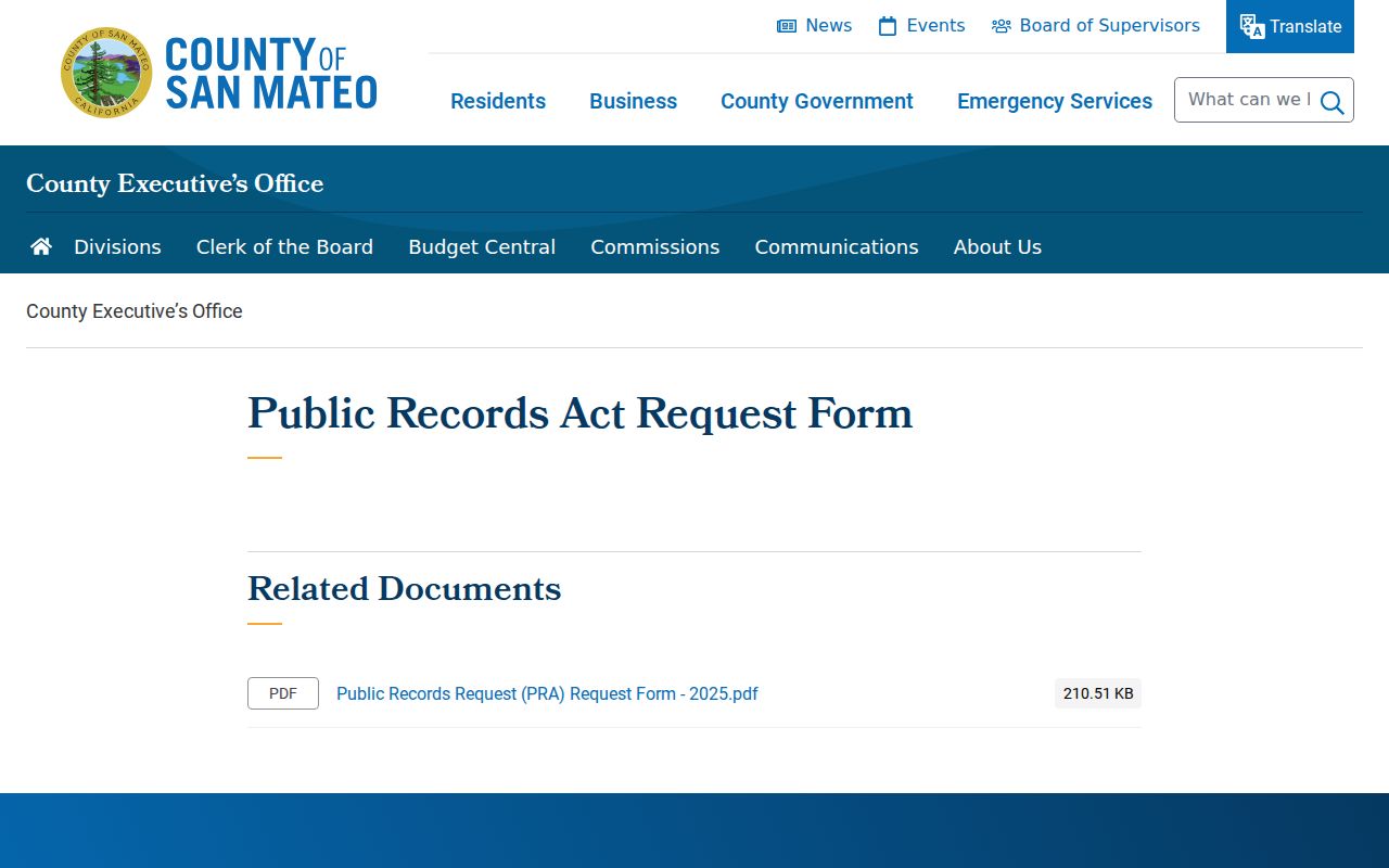 South San Francisco records request form for San Mateo County agencies