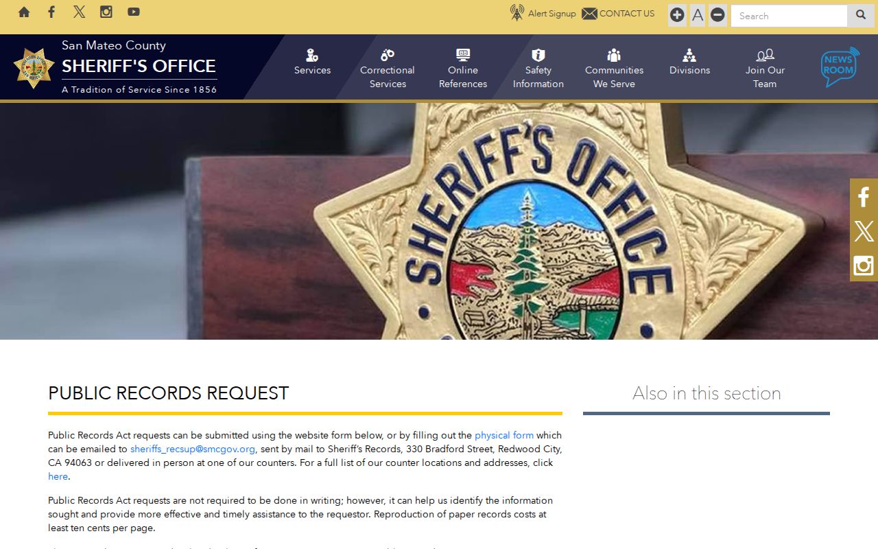South San Francisco records access through the San Mateo County Sheriff
