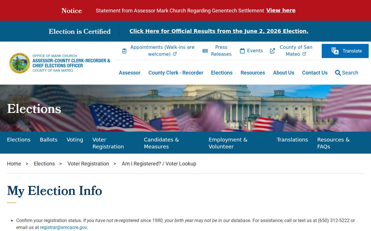 South San Francisco voter registration records county lookup