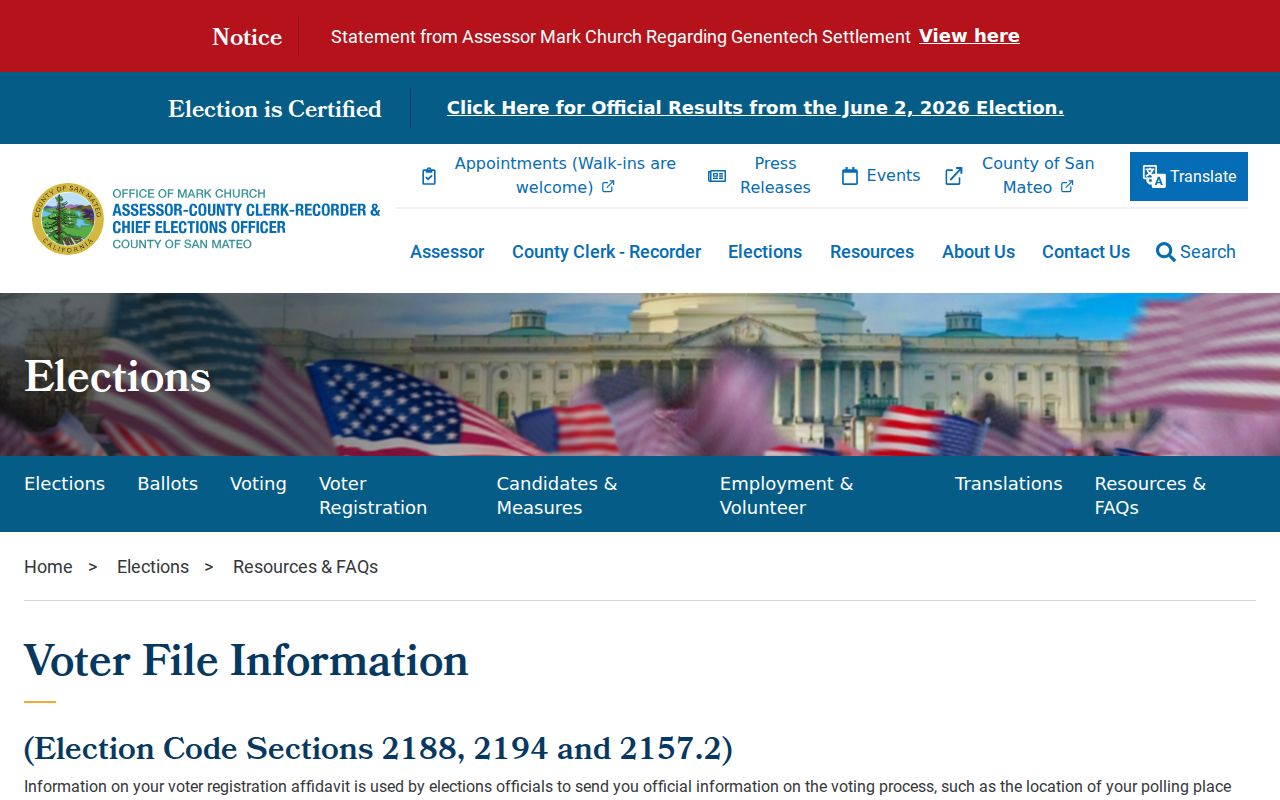 South San Francisco voter registration records file request information